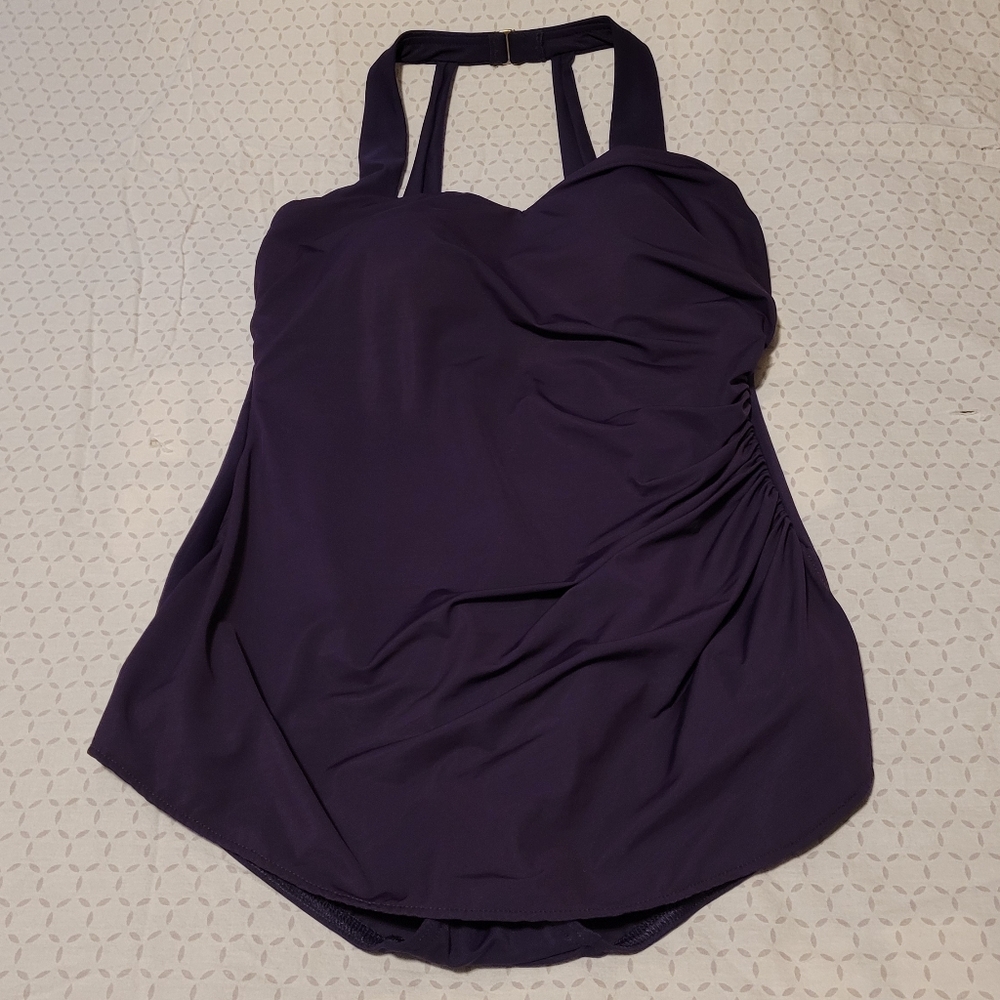 Lands' End Swim Suit Slender Tummy Control Skirted Overlay One Piece Size 10P